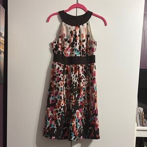 Max & Cleo Pink and Brown Pleated Halter Sundress